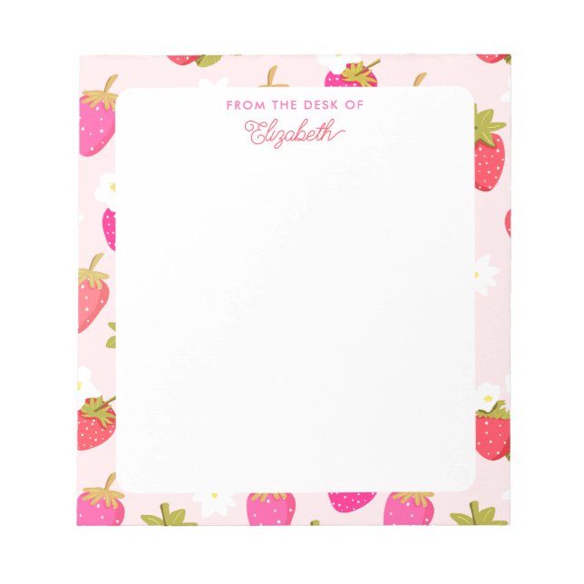 Bloco De Notas Morango Personalizado Doce Rosa Floral Berry (Frente)