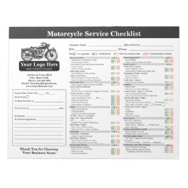 Bloco De Notas Motorcycle Service Checklist 8.5x11 Landscape