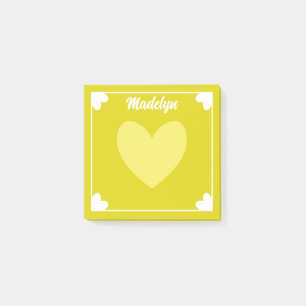 Bloco De Notas Muito Girly Neon Amarelo Coração Branco Seu Nome