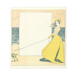 Bloco De Notas Mulher caminhando cão na praia Edward Penfield