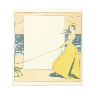 Bloco De Notas Mulher caminhando cão na praia Edward Penfield