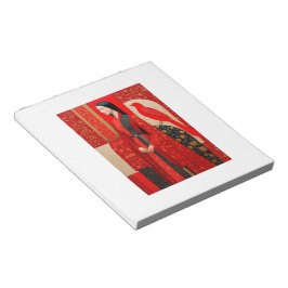 Bloco De Notas Mulher com vestido floral vermelho florado e pássa