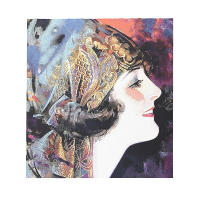 Bloco De Notas Mulher do Art Deco em Scarf (Frente)