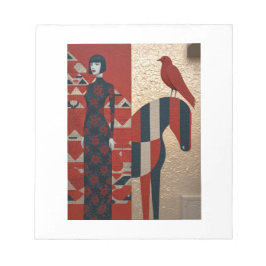 Bloco De Notas Mulher vestida em flor, cavalo de controle e passa