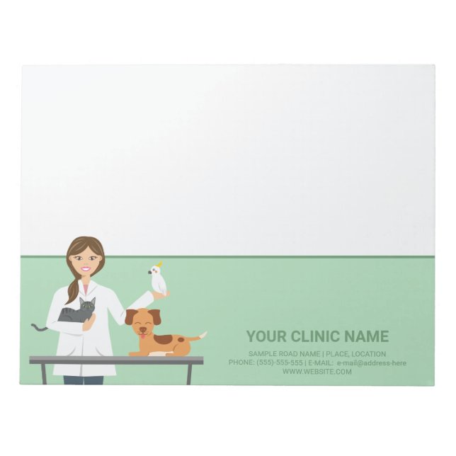 Bloco De Notas Mulher Veterinária Com Informações de Animais & Ne (Frente)