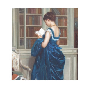 Bloco De Notas Mulher Vitoriana Elegante Lendo na Biblioteca