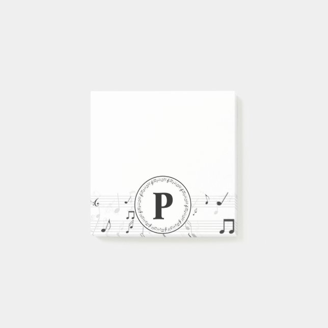 Bloco De Notas Músico Monograma com Nota de Música Whimsical (Frente)