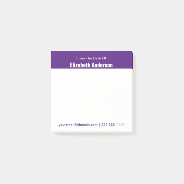 Bloco De Notas Na mesa de nome Telefone de e-mail roxo e branco (Frente)