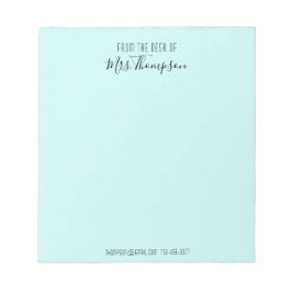 Bloco De Notas Na Mesa Do Script Teal Modern Name