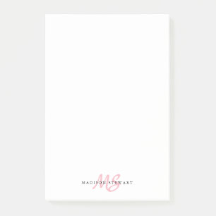 Bloco De Notas Na moda Blush Pink Script Monograma Cute Chic