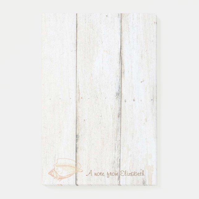 Bloco De Notas Na moda Elegante, Textura de madeira, Seashell (Frente)