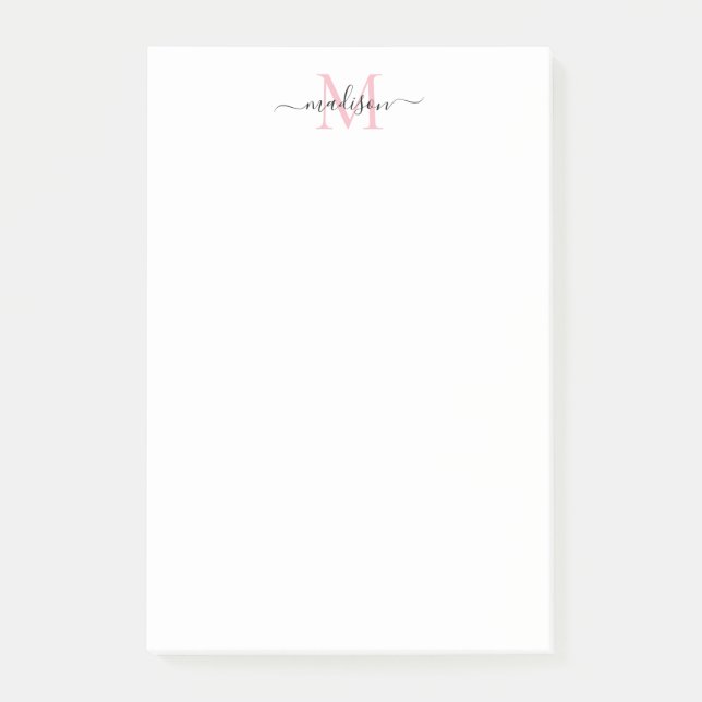 Bloco De Notas Na moda Modern Girassol Monograma Blush Pink (Frente)