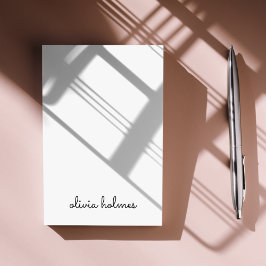 Bloco De Notas Na moda Monograma | Script Branco Minimalista Mode