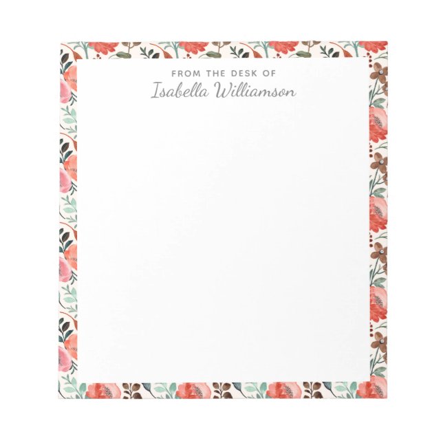 Bloco De Notas Na moda Rustic Watercolor Floral Farmhouse Pattern (Frente)