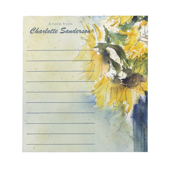 Bloco De Notas Na moda Watercolor Girassóis Nota de (Frente)