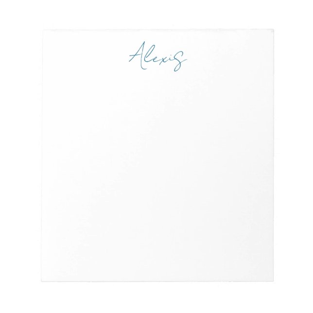 Bloco De Notas Name Calligraphy Script Plain Simple White Blue (Frente)