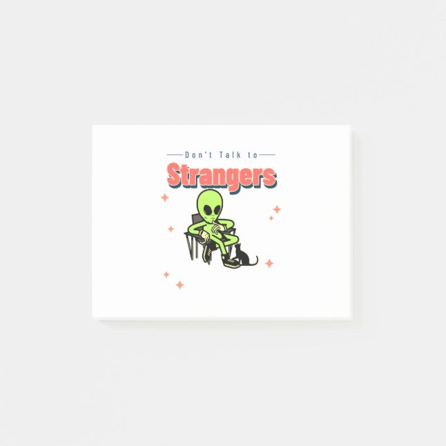 Bloco De Notas Não Fale Com Estranhos-Humor-Retro-Alienígena-Engr (Frente)