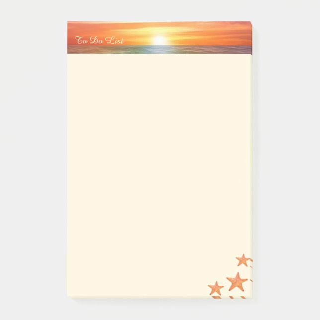 Bloco De Notas Nascer do sol, caligrafia e estrelas do mar em mar (Frente)