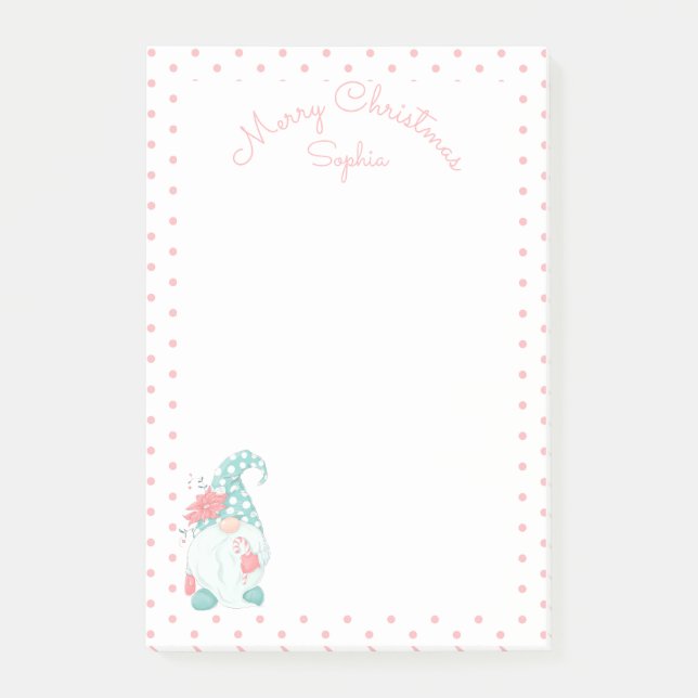 Bloco De Notas Natal Alegre Nome Personalizado Gnome Pastel Fofo (Frente)