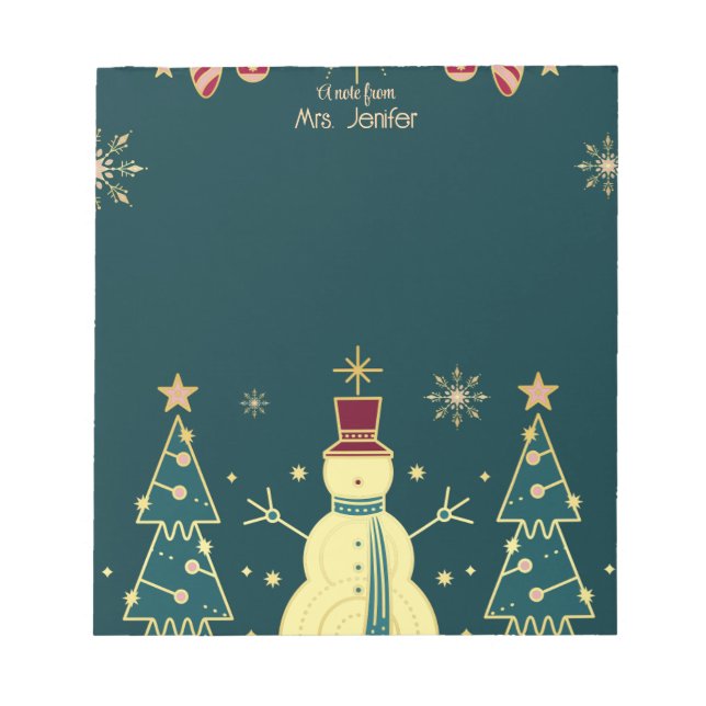 Bloco de Notas Natal Azul-Marinho com Árvores e Re (Frente)