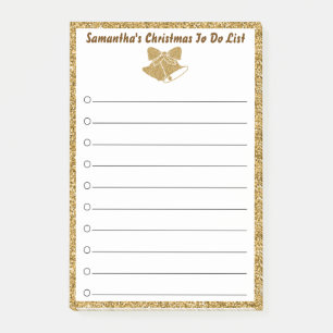 Bloco De Notas Natal Dourado de Bell para fazer a lista