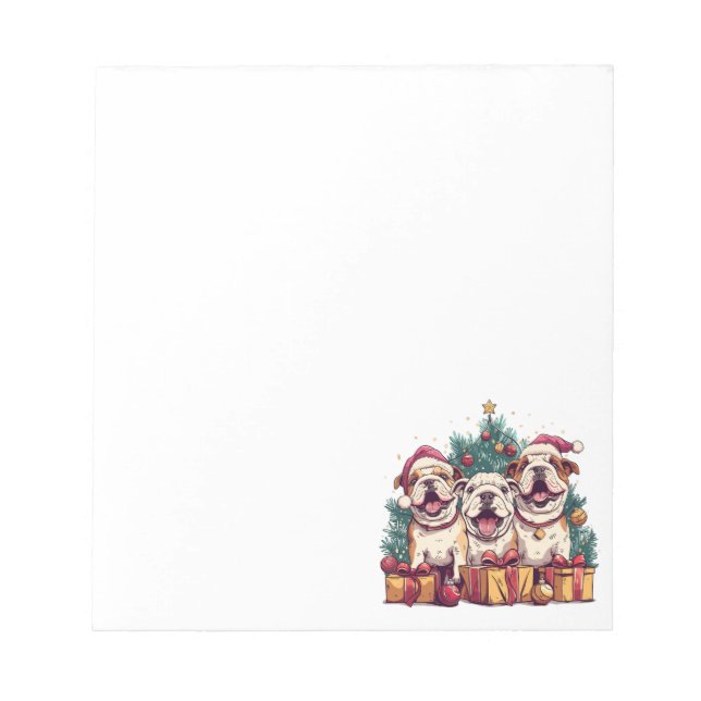 Bloco De Notas Natal Inglês Buldogue Santa Hats (Frente)
