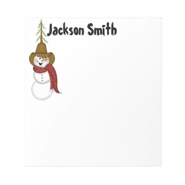 Bloco De Notas Natal personalizado do vaqueiro Snowman (Frente)