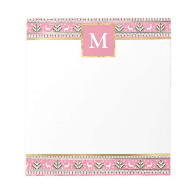 Bloco De Notas Natal Personalizado Rosa Fair Isle (Frente)