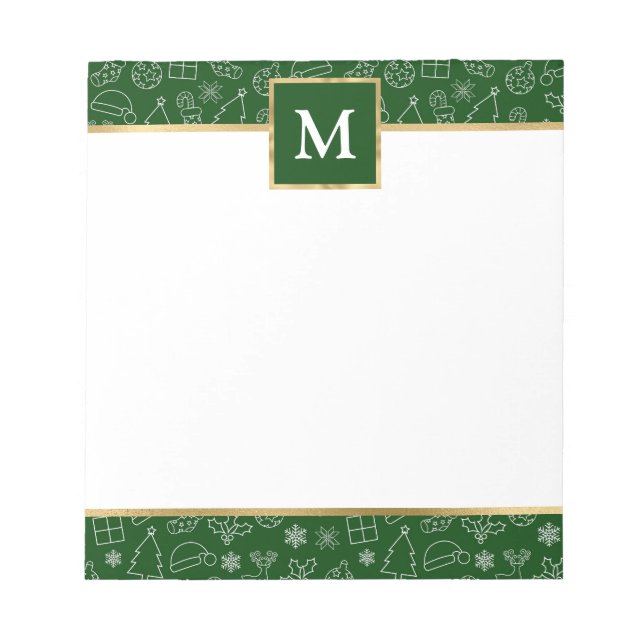 Bloco De Notas Natal Personalizado Verde com Acentos Dourados (Frente)
