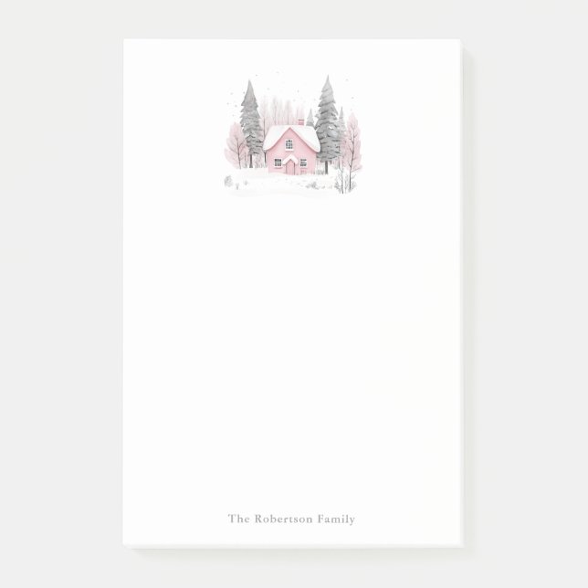Bloco De Notas Natal Pink Winter Cotage (Frente)