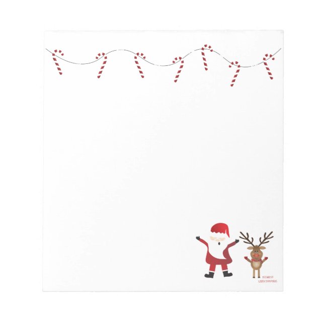 Bloco De Notas Natal Santa Claus Reindeer Candy Canes (Frente)