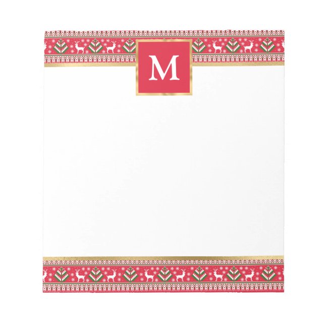Bloco De Notas Natal Vermelho Personalizado Fair Isle (Frente)