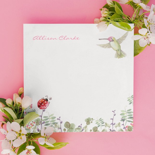 Bloco De Notas Nature Girl Hummingbird Ladybug Garden Monograma (Criador carregado)
