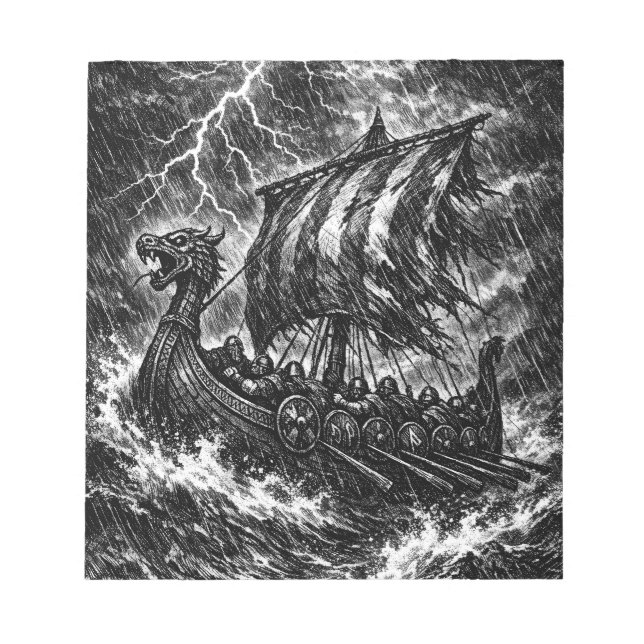 Bloco De Notas Navio Viking no Temporal — Ink Saga Art (Frente)