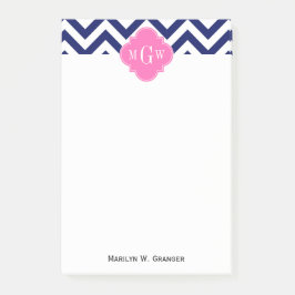Bloco De Notas Navy Lg Chevron Rosa Quente #2 Quatrefoil 3 Monogr