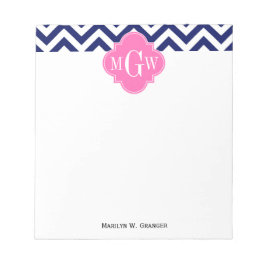 Bloco De Notas Navy Lg Chevron Rosa Quente #2 Quatrefoil 3 Monogr