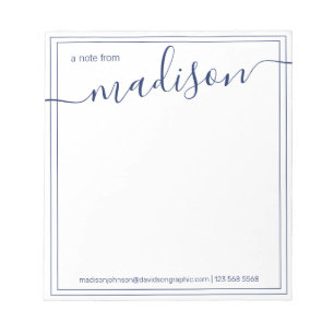 Bloco De Notas  Navy White Personalized Name   From The Desk Of