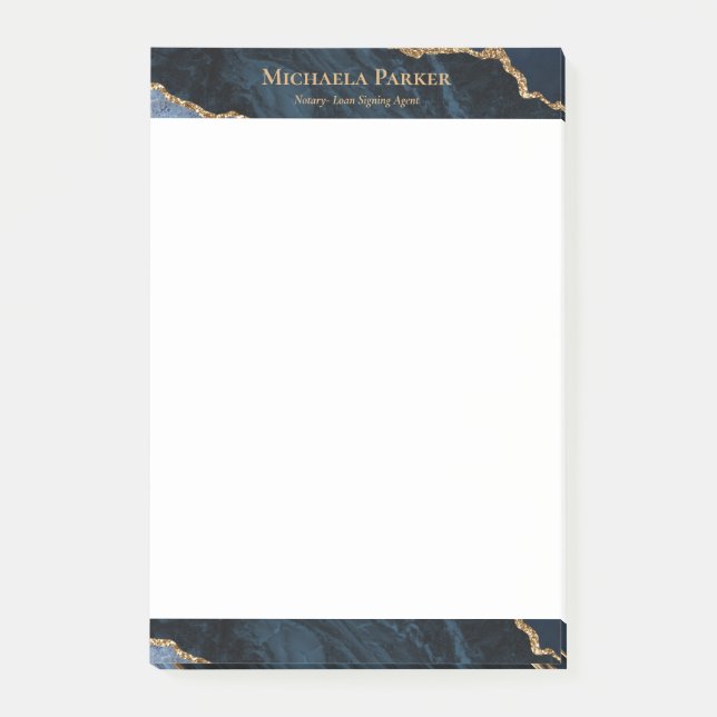 Bloco De Notas Negócios Moderno Ágata Azul Marinho Dourado Geodo (Frente)