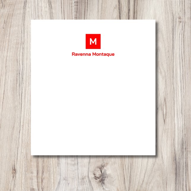 Bloco De Notas Neon Red Modern Chic Trendy Monogram Name  (Criador carregado)
