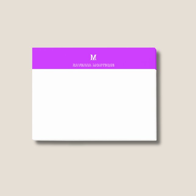 Bloco De Notas Neon Roxo Chic Nome Personalizado Letra Monograma (Criador carregado)