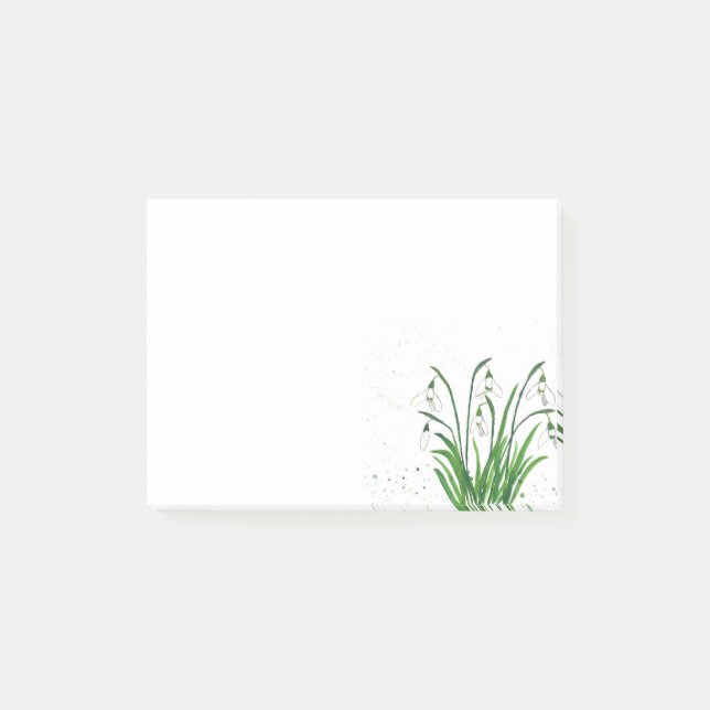 Bloco De Notas Neve gotas de flores brancas aquarela (Frente)