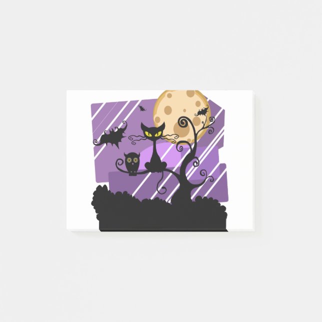 Bloco De Notas Night Halloween Moon Cat Tree Outside Owl Bat (Frente)