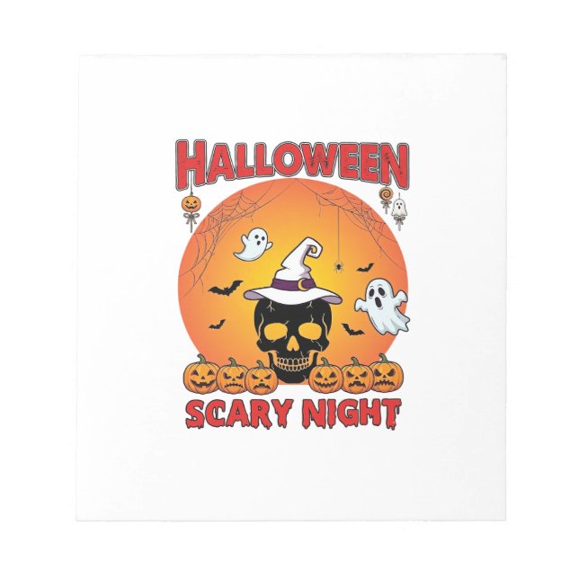 Bloco De Notas Noite Assustadora de Halloween Caveira Bruxa Abóbo (Frente)