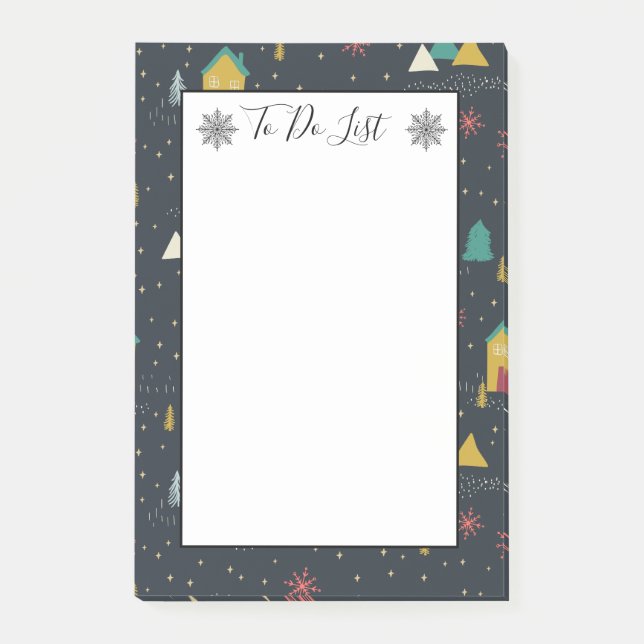 Bloco De Notas Noite De Inverno Flocos De Neve Pequenas Casas Par (Frente)