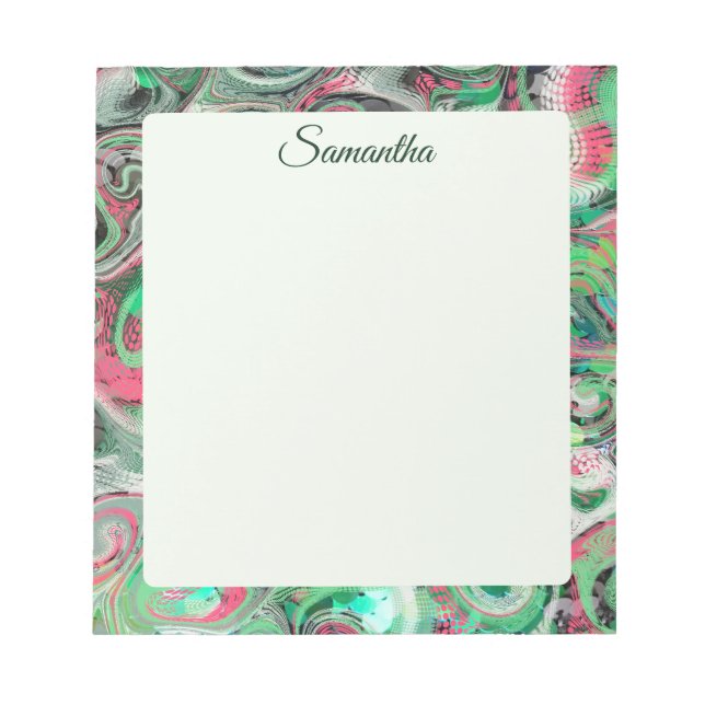 Bloco De Notas Nome Branco Giro Abstrato Verde Vermelho (Frente)