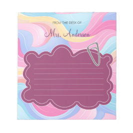Bloco De Notas Nome Colorido Bonito do Professor Rainbow Pastel W