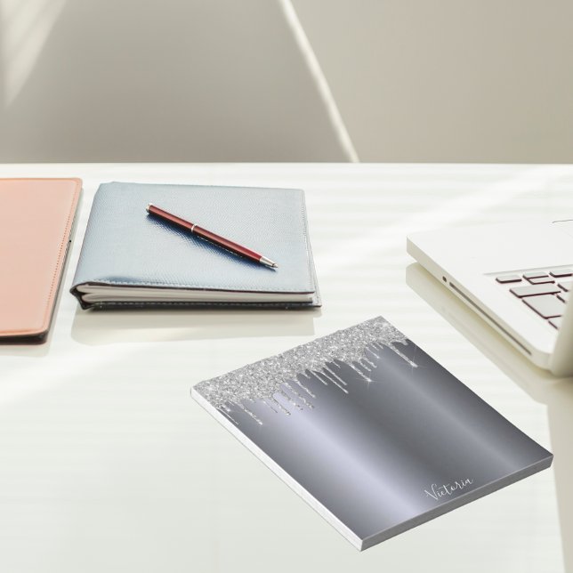 Bloco De Notas Nome com gotas de brilho prateado (Criador carregado)