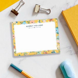 Bloco De Notas Nome da Adição de Padrão Floral Amarelo Bonito