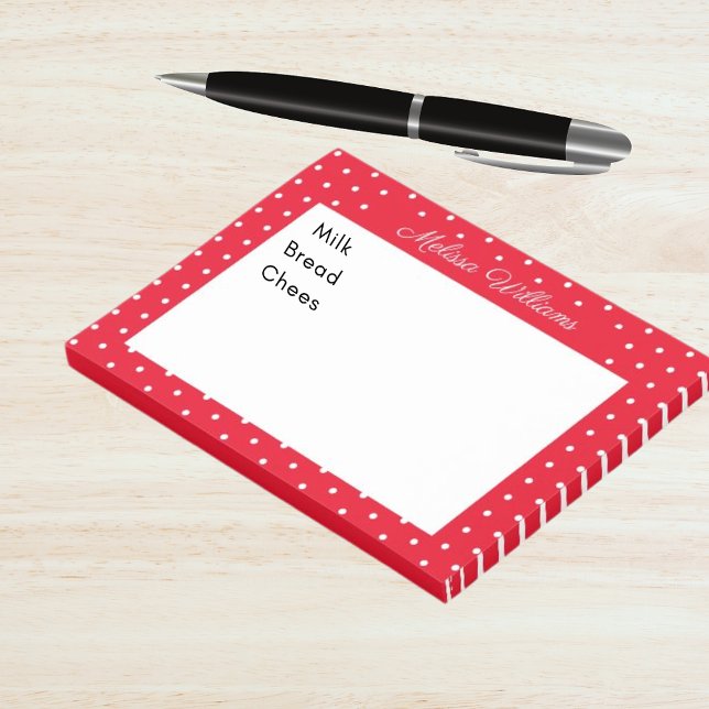 Bloco De Notas Nome da assinatura Bolinhas branca e vermelha (Signature Name White and Red Polka Dots Post-it Notes)