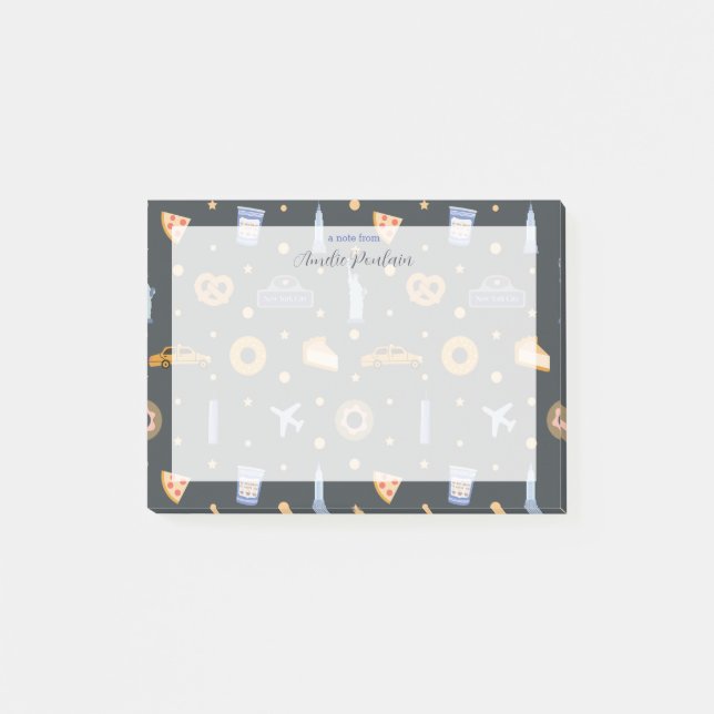 Bloco De Notas Nome de Cinza Escura Padrão NYC Moderno (Frente)